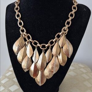 Gold Leaf Cascade Necklace with Textured Pendants